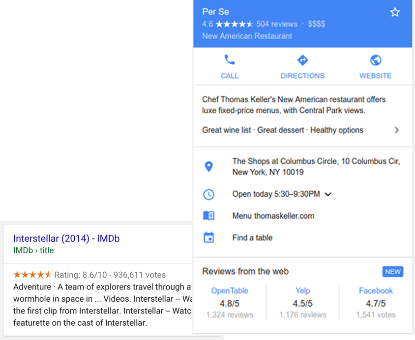 Extrait d'avis dans la recherche Google