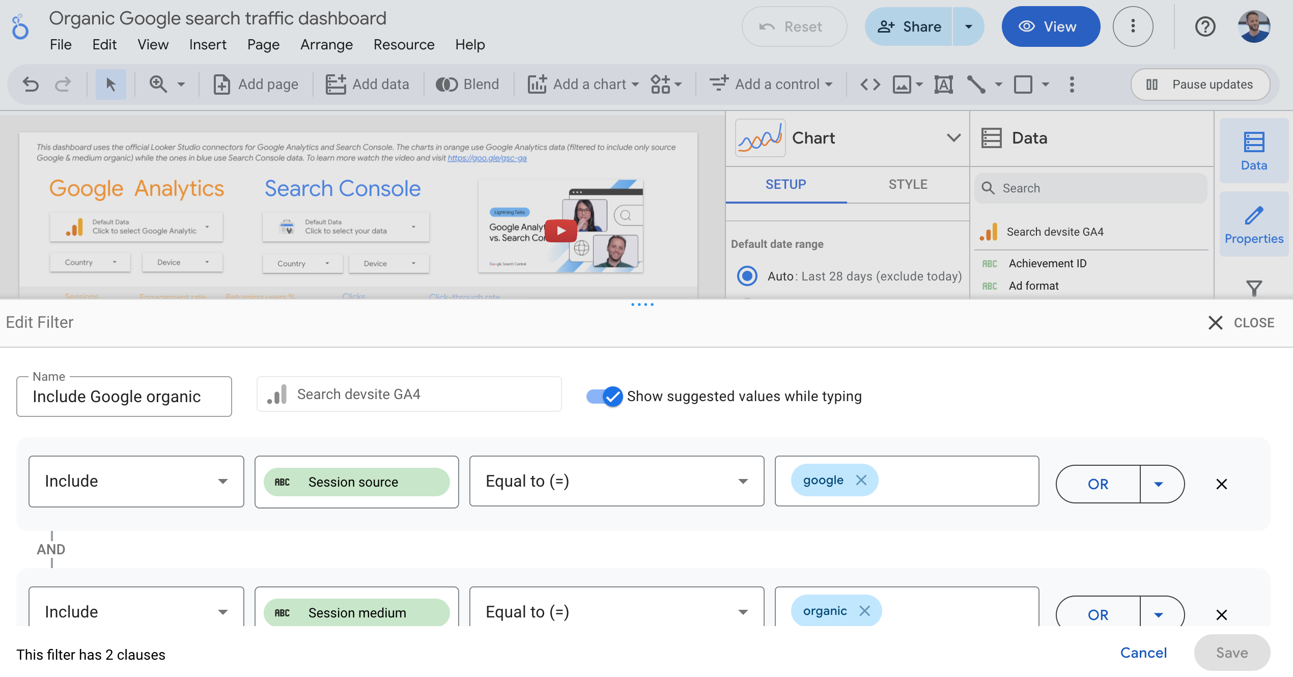 Sitzungsquelle und ‑medium in Looker Studio filtern