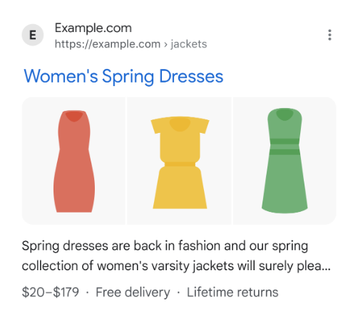 Painel de informações do Shopping com informações de frete nos resultados da pesquisa