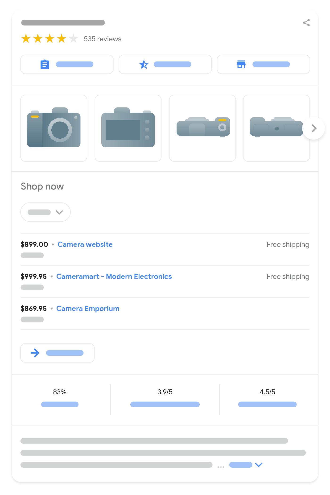 shopping knowledge panel presentation in search results