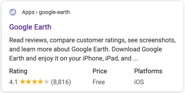 Google 検索の検索結果に表示されるソフトウェア アプリのリッチリザルト