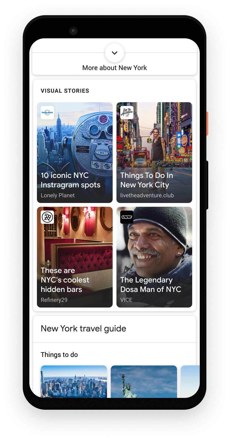 Visualização em grade das Web Stories na Pesquisa Google