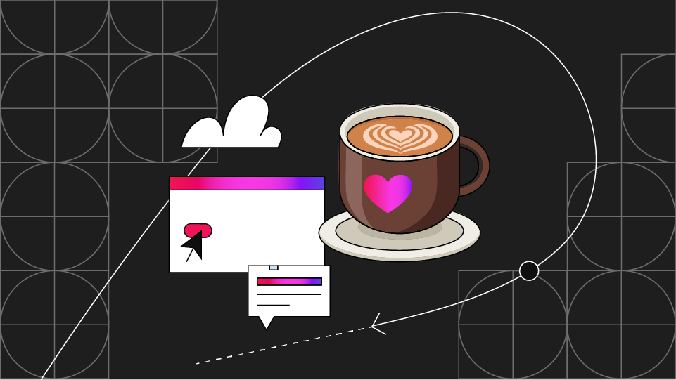 Image d&#39;une tasse de café avec une page de navigateur Web et une interface de chat en arrière-plan