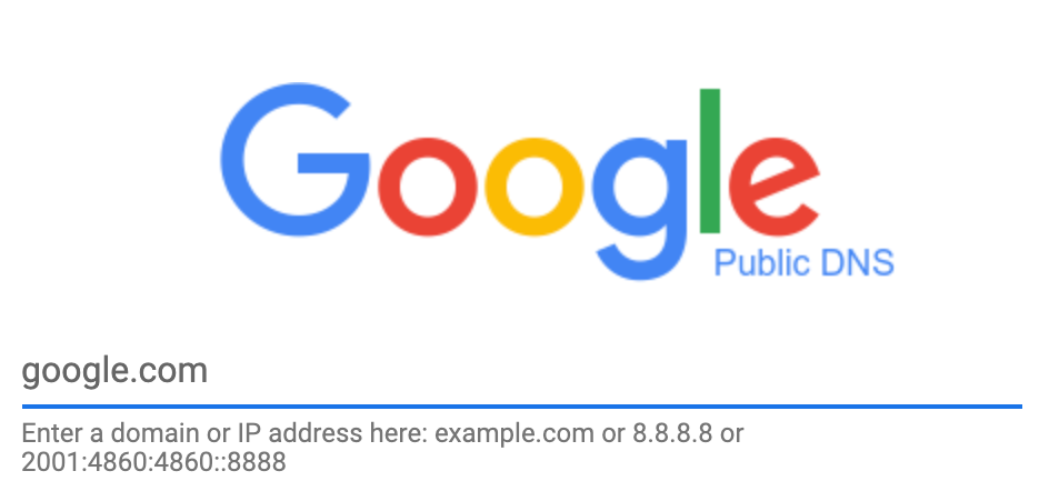דף הבית של Google DNS ציבורי