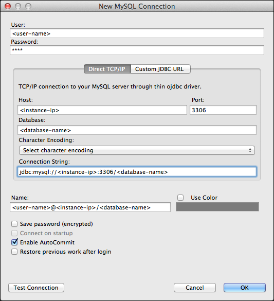 The Create New Connection dialog box in Toad for Mac.