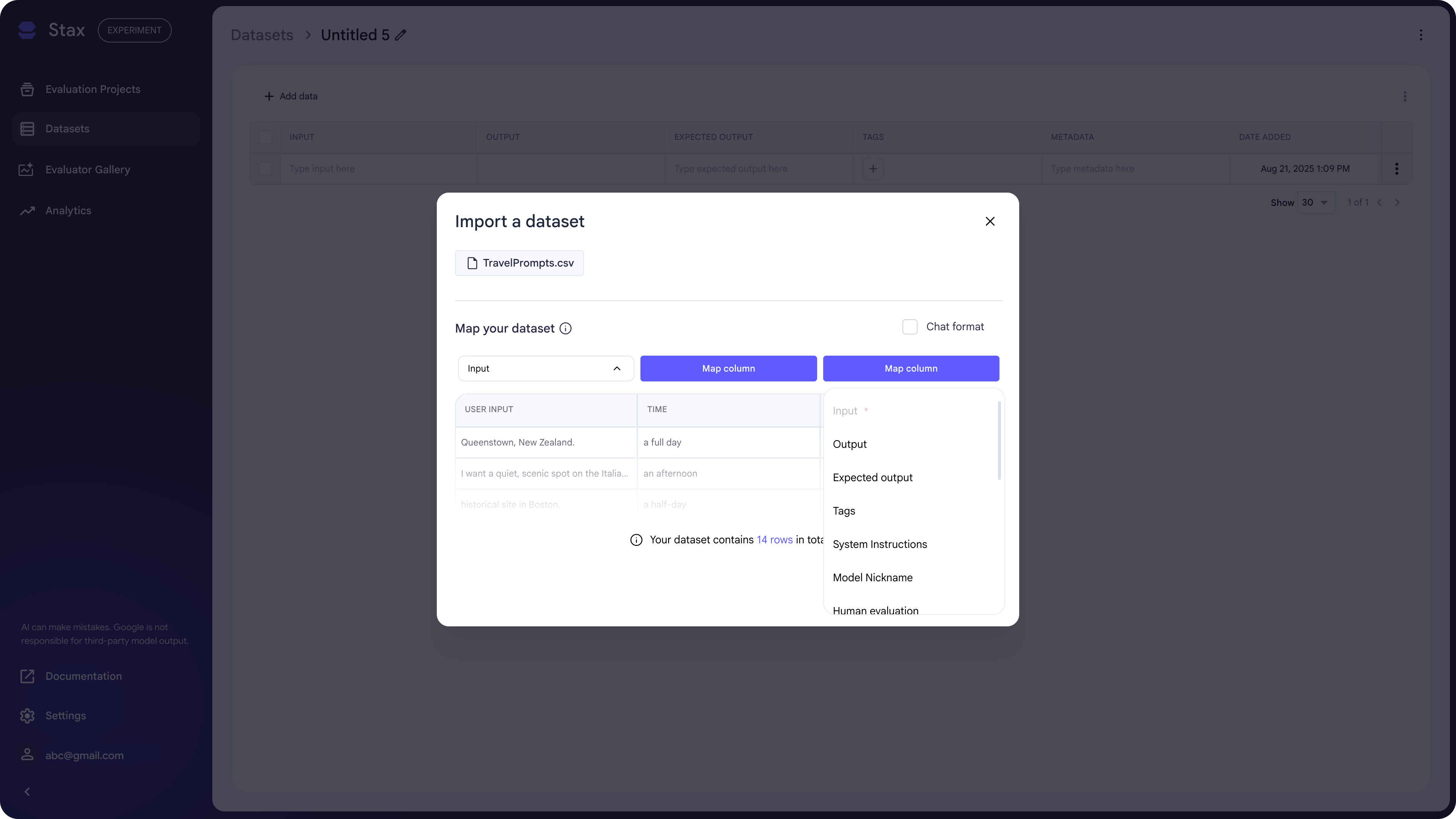 Uploading a CSV to a dataset