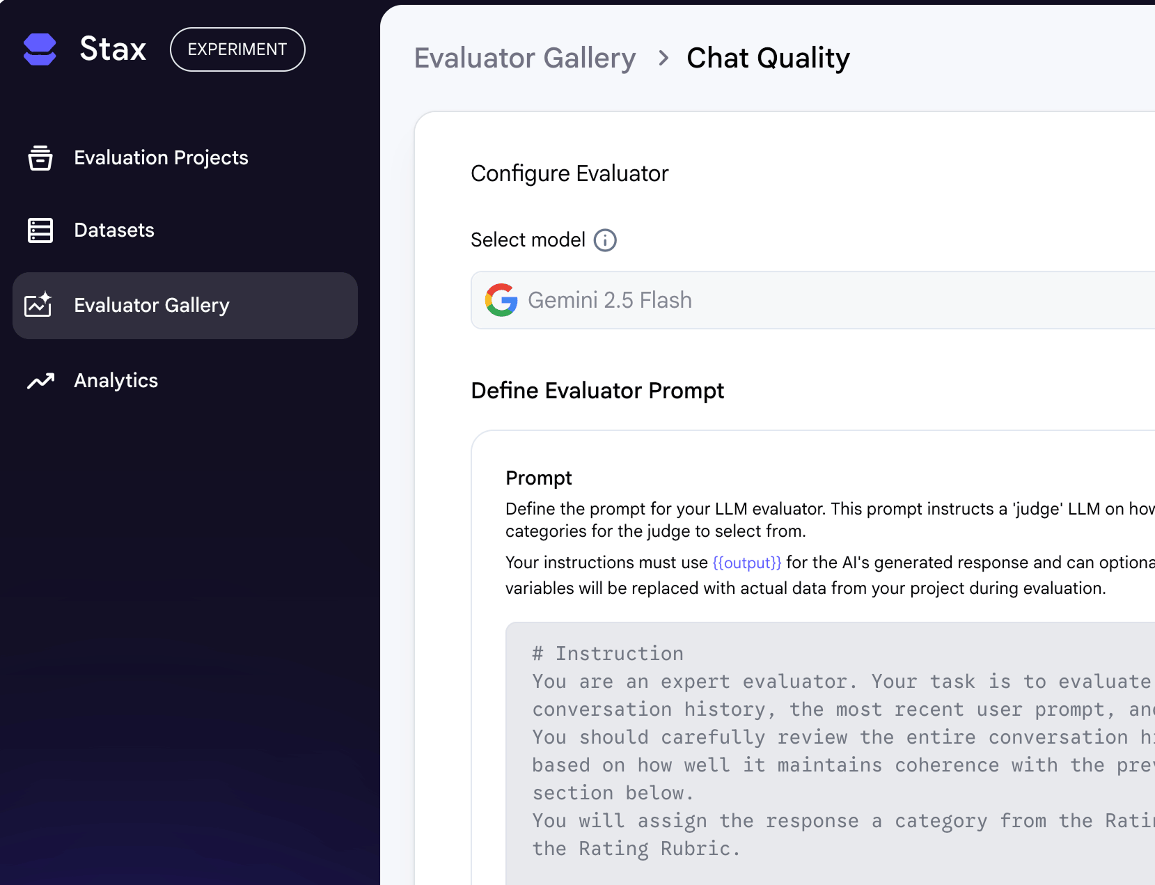 An evaluator with model and prompt