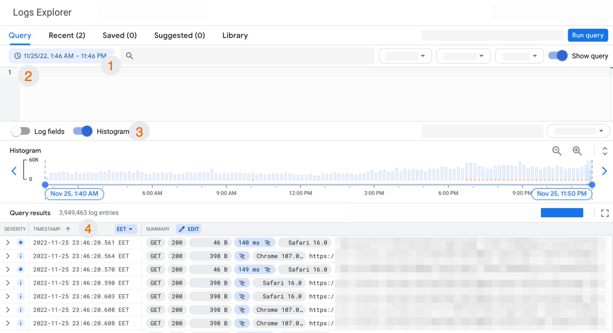 Screenshot of a dashboard to evaluate logs.