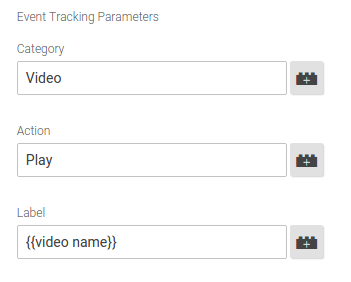 inserisci i seguenti parametri di monitoraggio: Video per la categoria, Riproduci per azione e Nome del video per l&#39;etichetta