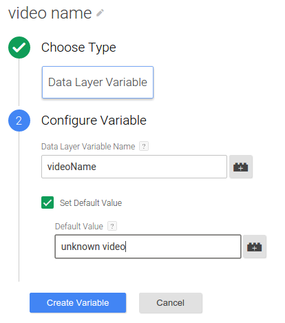 Crea la variable de nombre del video y establece su valor predeterminado como video desconocido.
