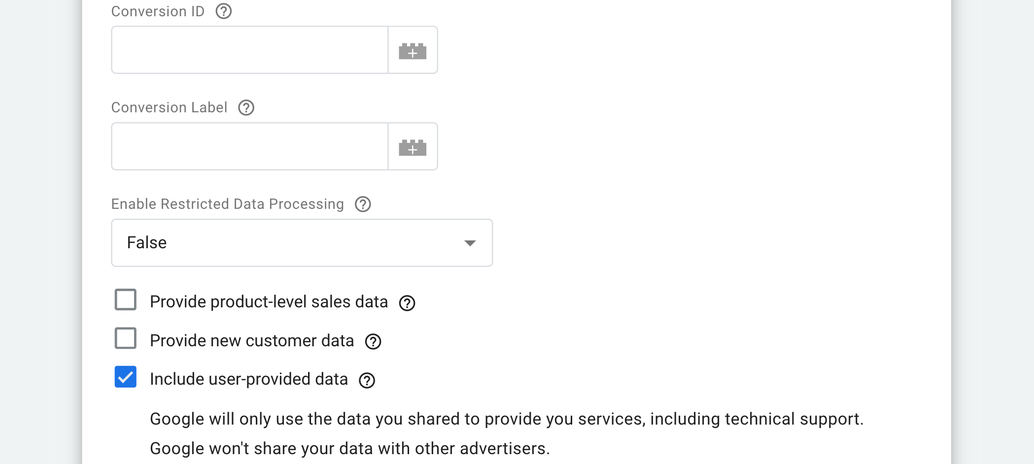 Casilla de verificación Incluir datos proporcionados por el usuario