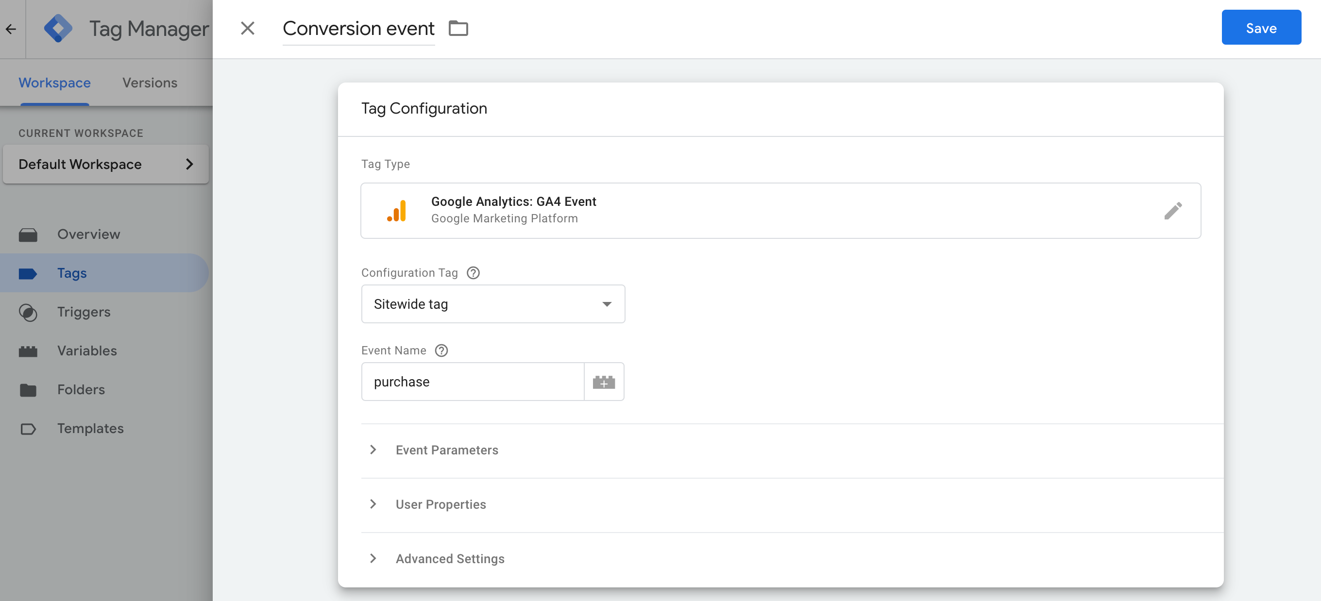 Google Analytics
event tag details