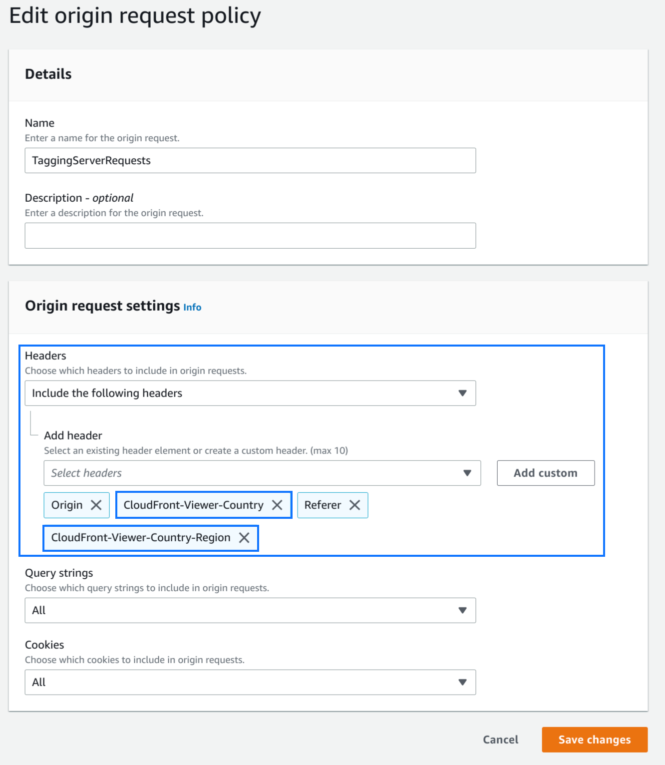 Header settings in AWS CloudFront