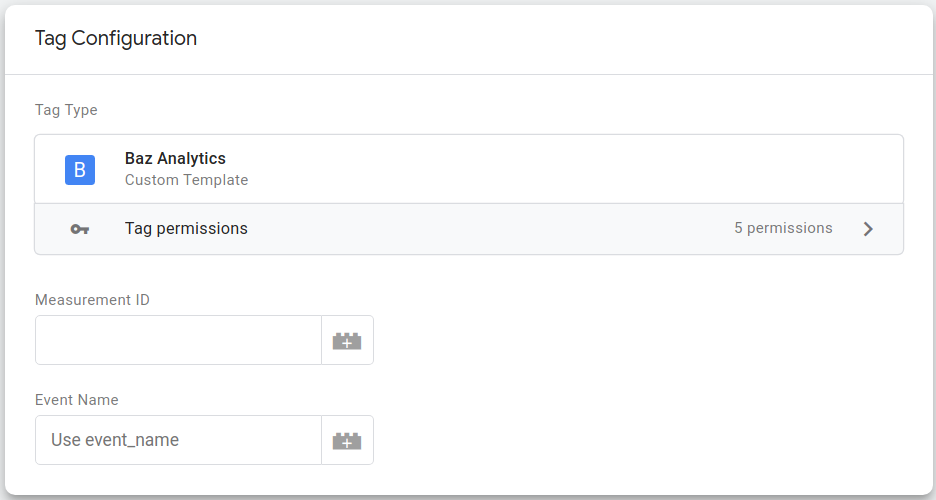 Resumen de la configuración de la etiqueta de Baz Analytics.