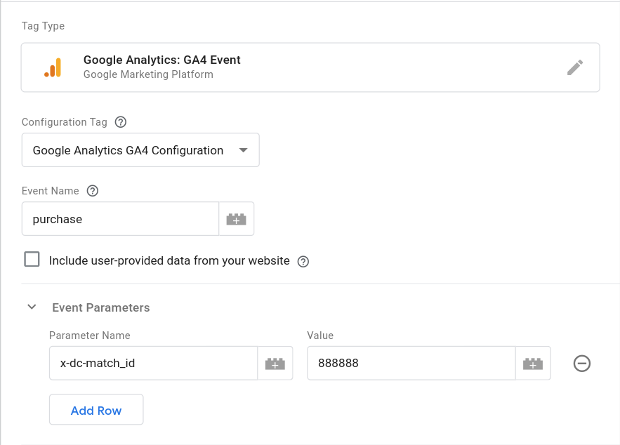 Configuration of the dc- parameters in GA4 web tag.