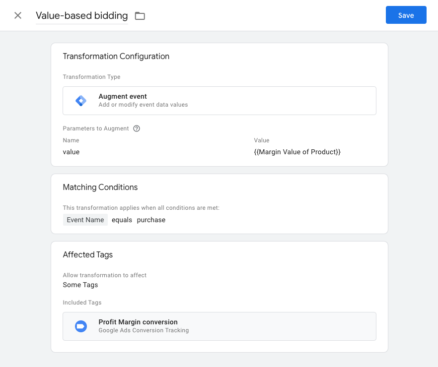 ภาพหน้าจอแสดงการเปลี่ยนรูปแบบพารามิเตอร์การเพิ่ม