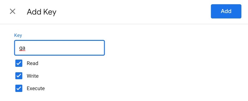 IU "Adicionar chave" do GA