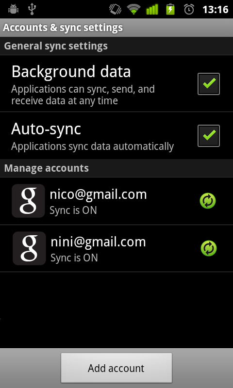 Accounts registered in your Android environment