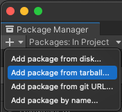Captura de tela da janela do Unity Package Manager com o 