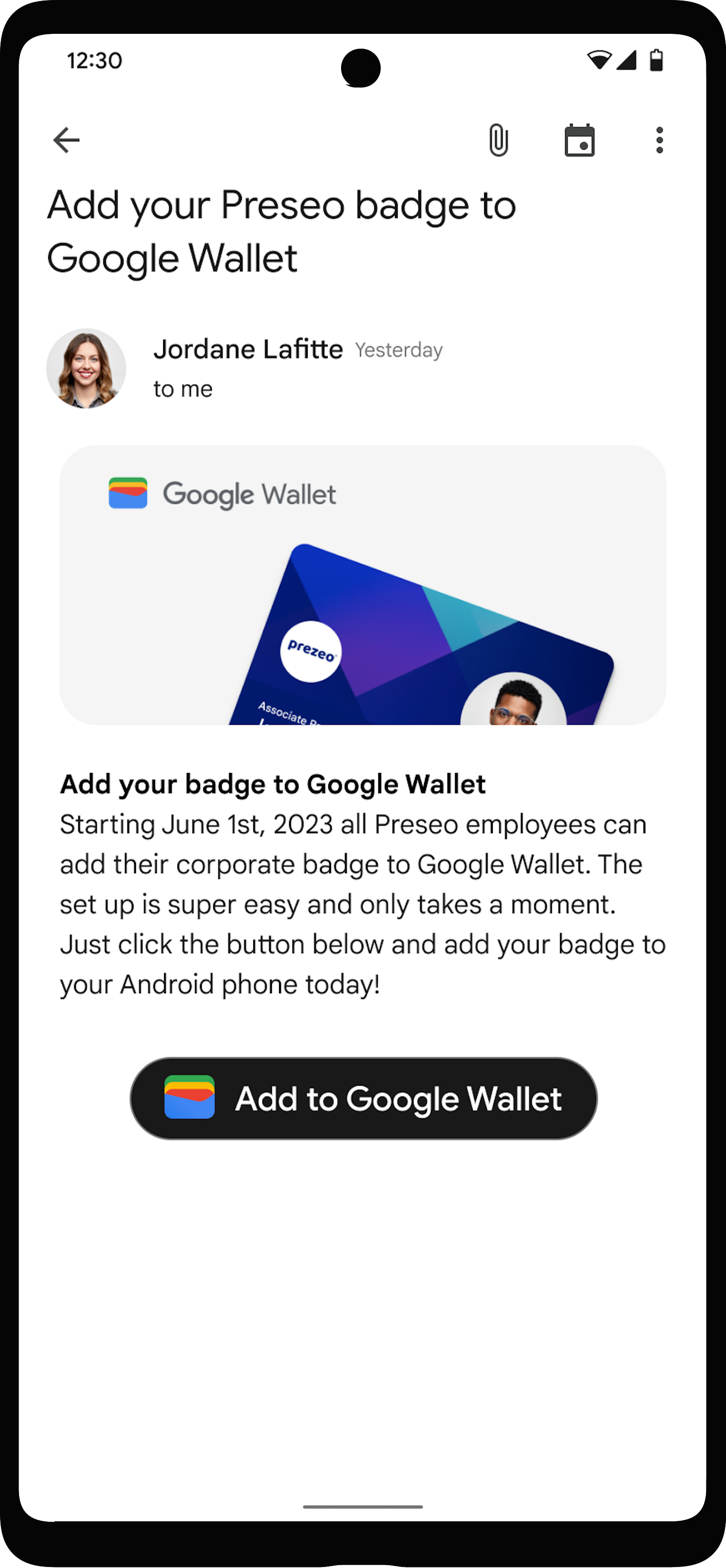 在使用者帳戶應用程式中醒目顯示「新增至 Google 錢包」按鈕。
