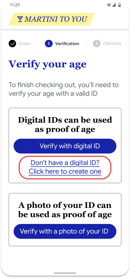 User prompted to verify age in app or website