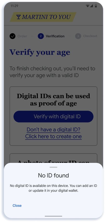 User shown an error is they don't have a digital ID