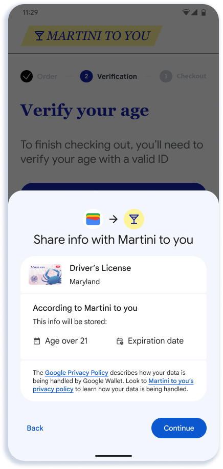 Пользователь видит страницу подтверждения в Google Wallet.