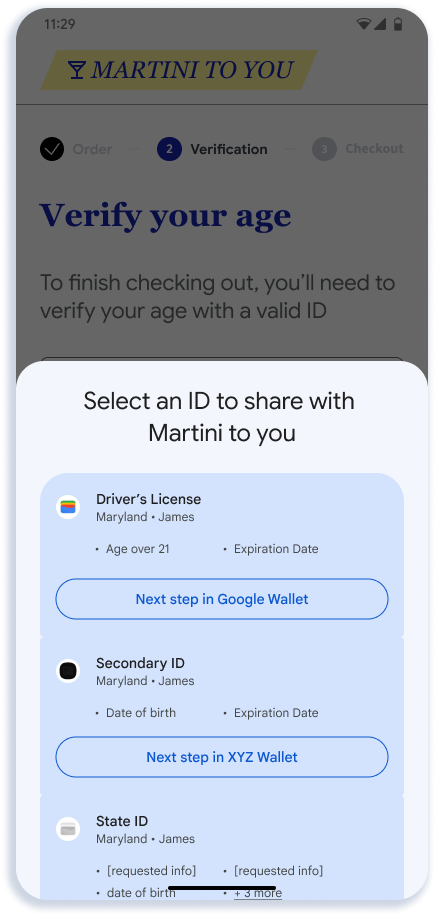 Pengguna melihat kredensial yang memenuhi syarat dan tersedia