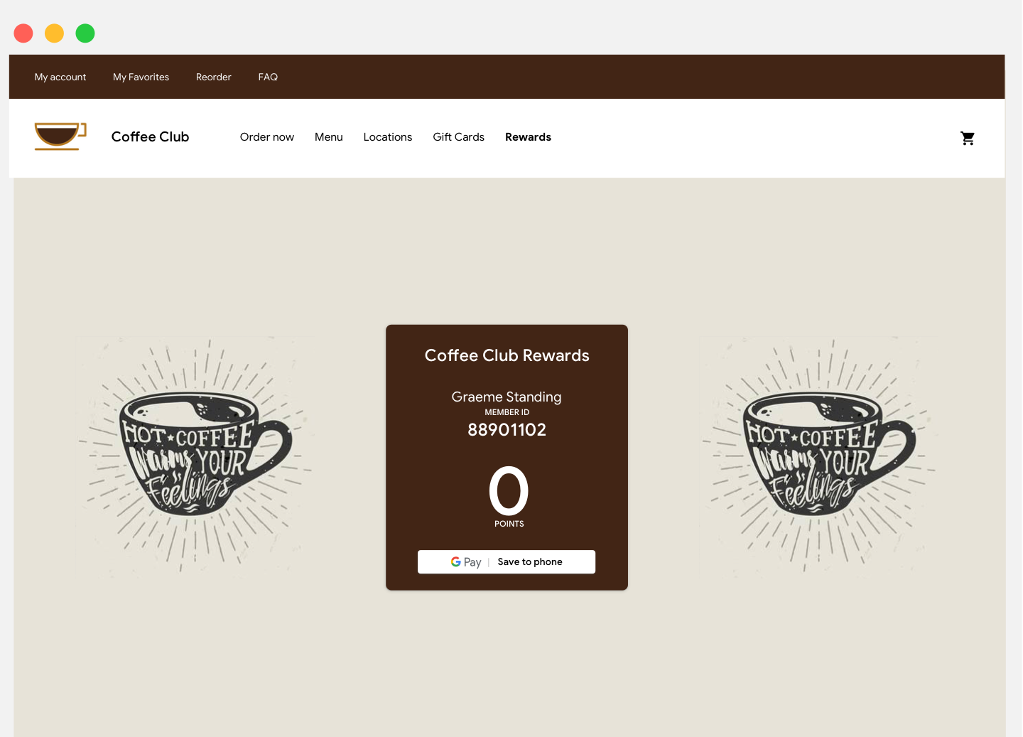 Google Pay'e Kaydet düğmesinin bulunduğu örnek web sitesi sayfası