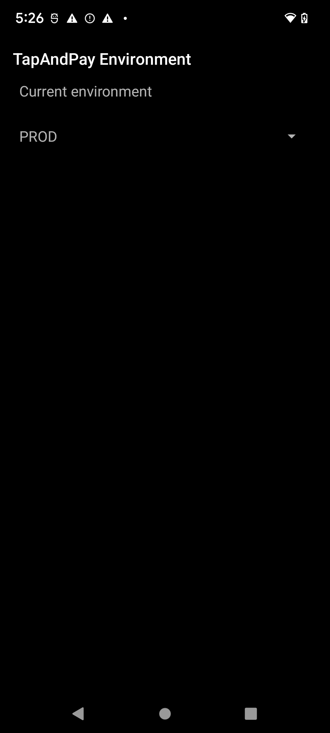 Screenshot della conferma della modifica dell'ambiente