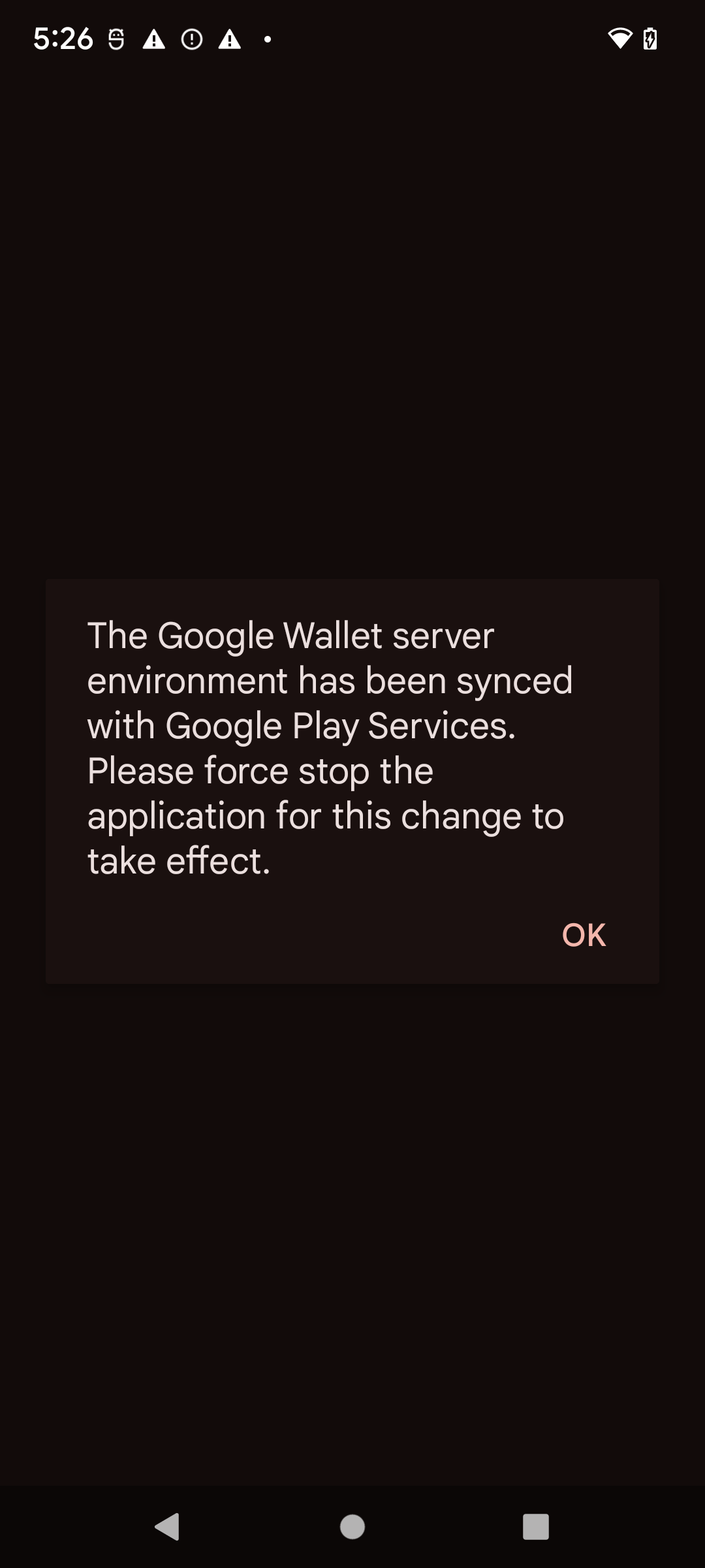 Environment change confirmation screenshot