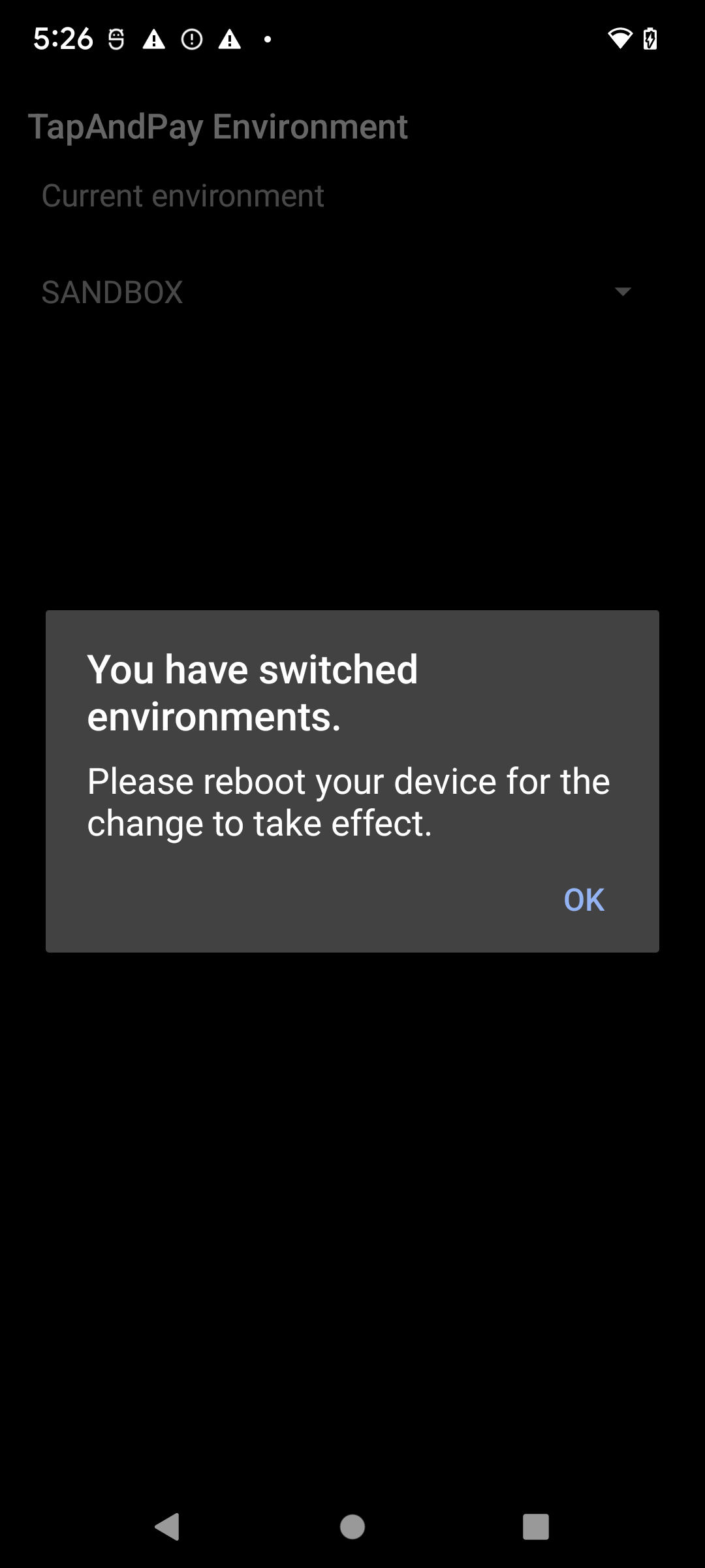 Screenshot konfirmasi perubahan lingkungan