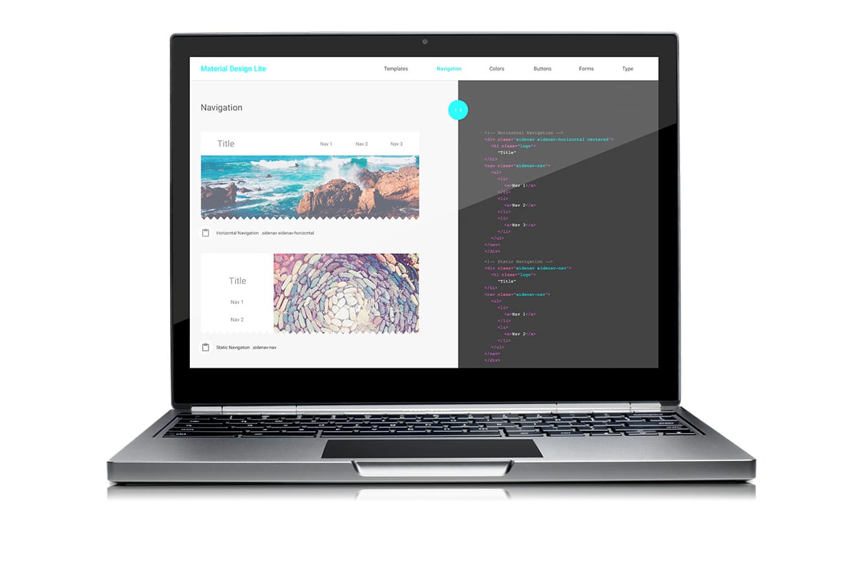 網頁入門套件的 Material Design 風格指南模擬圖
