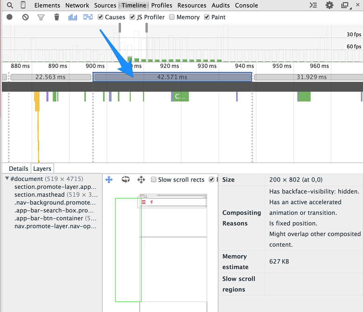 Chrome DevTools의 프레임 뷰어 스크린샷