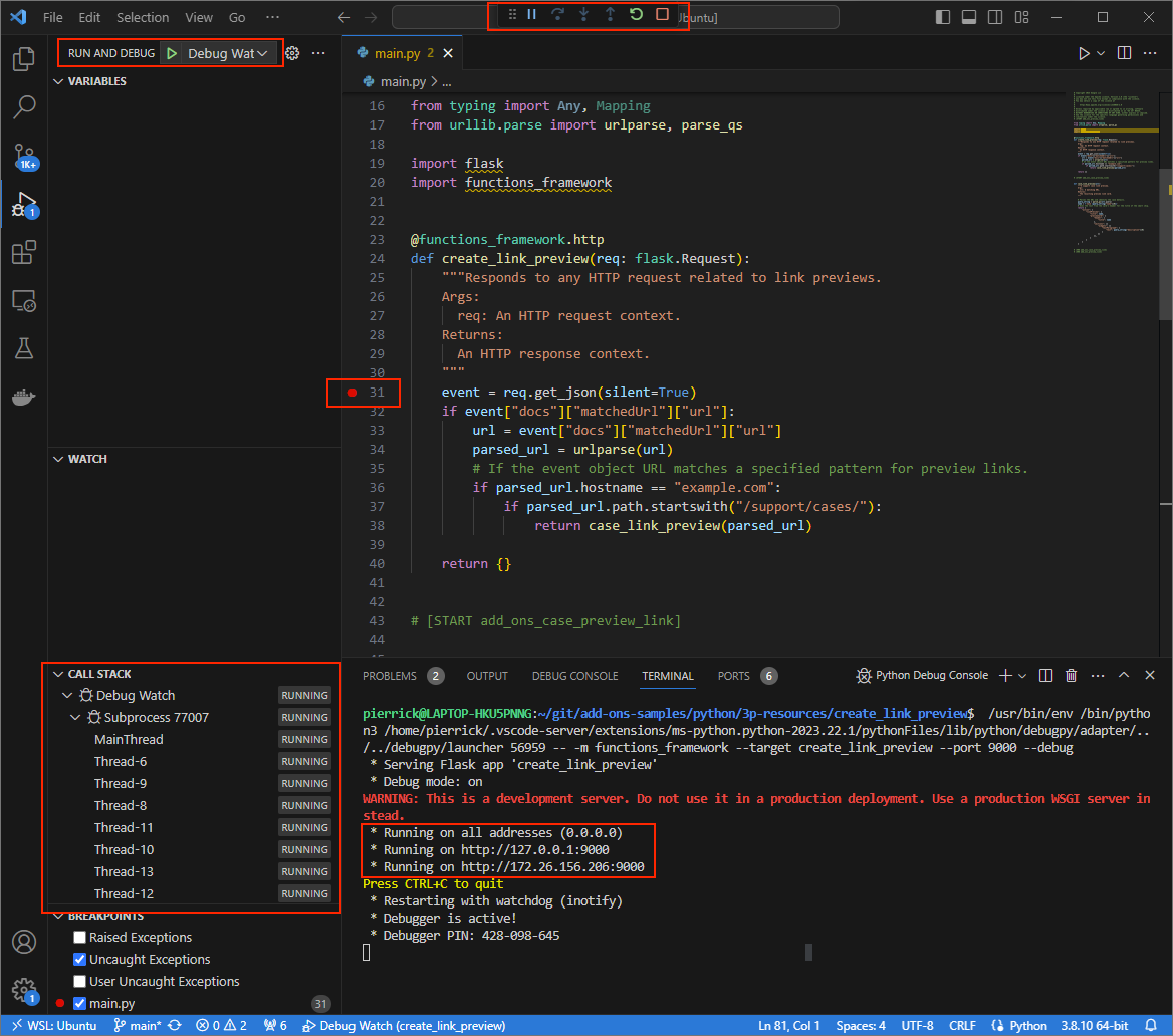 Ứng dụng đang chạy và chờ yêu cầu HTTP trên cổng 9000.