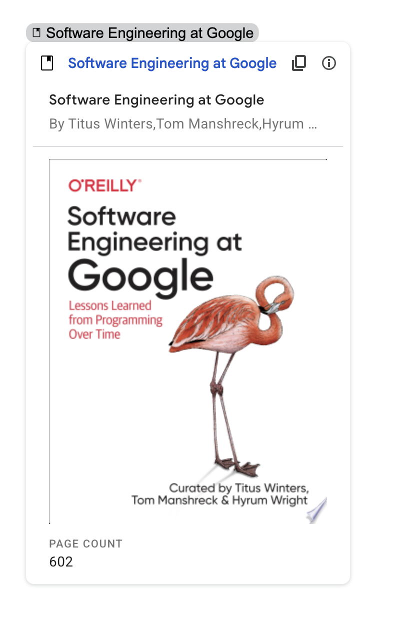תצוגה מקדימה של קישור לספר, Software Engineering ב-Google.
