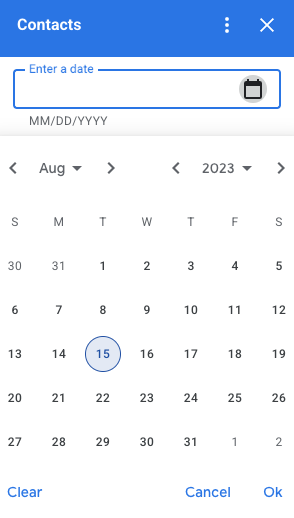 Exemplo de seleção do seletor de data