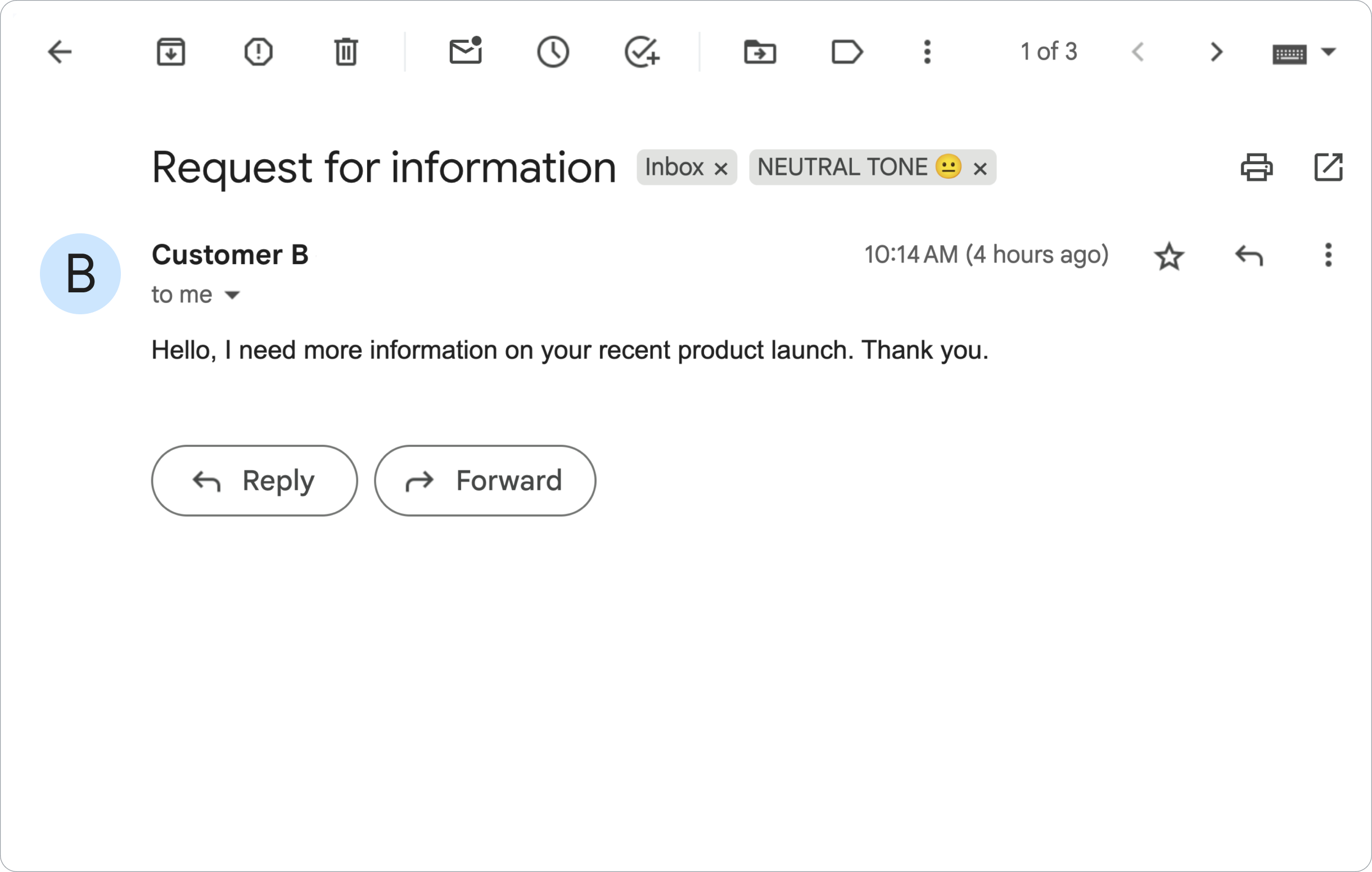 Eine Gmail-Nachricht mit neutraler Stimmung.