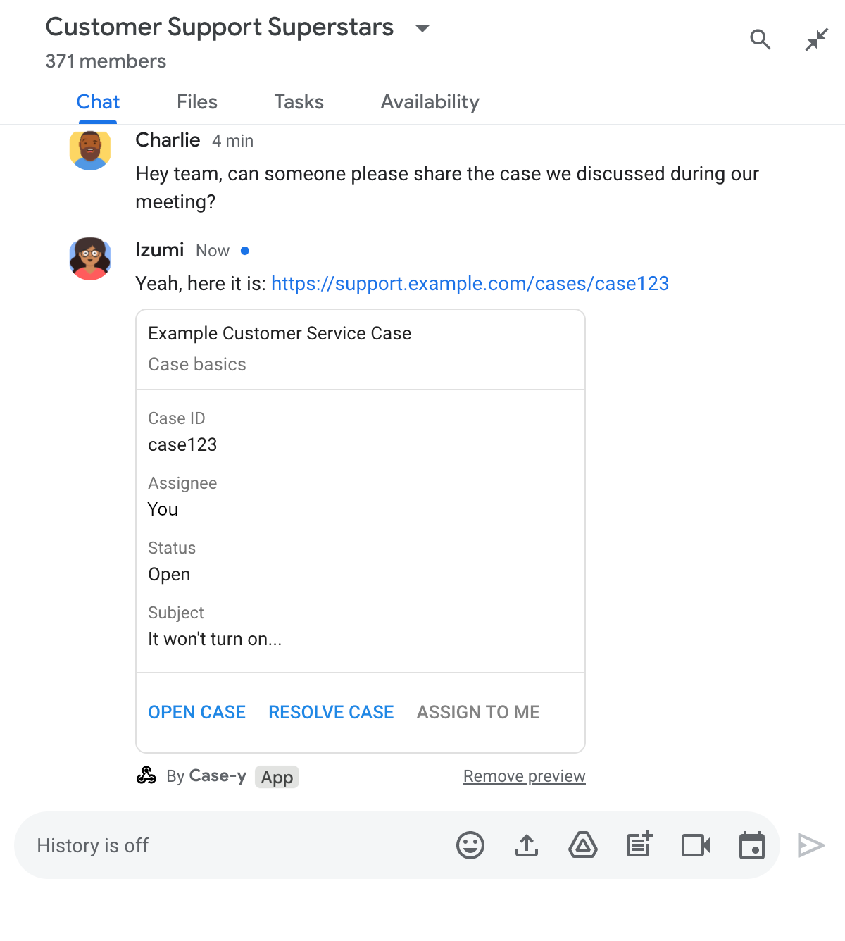 Chat-App mit Vorschau eines Links mit einer aktualisierten Version einer Karte, die an eine Nachricht angehängt ist