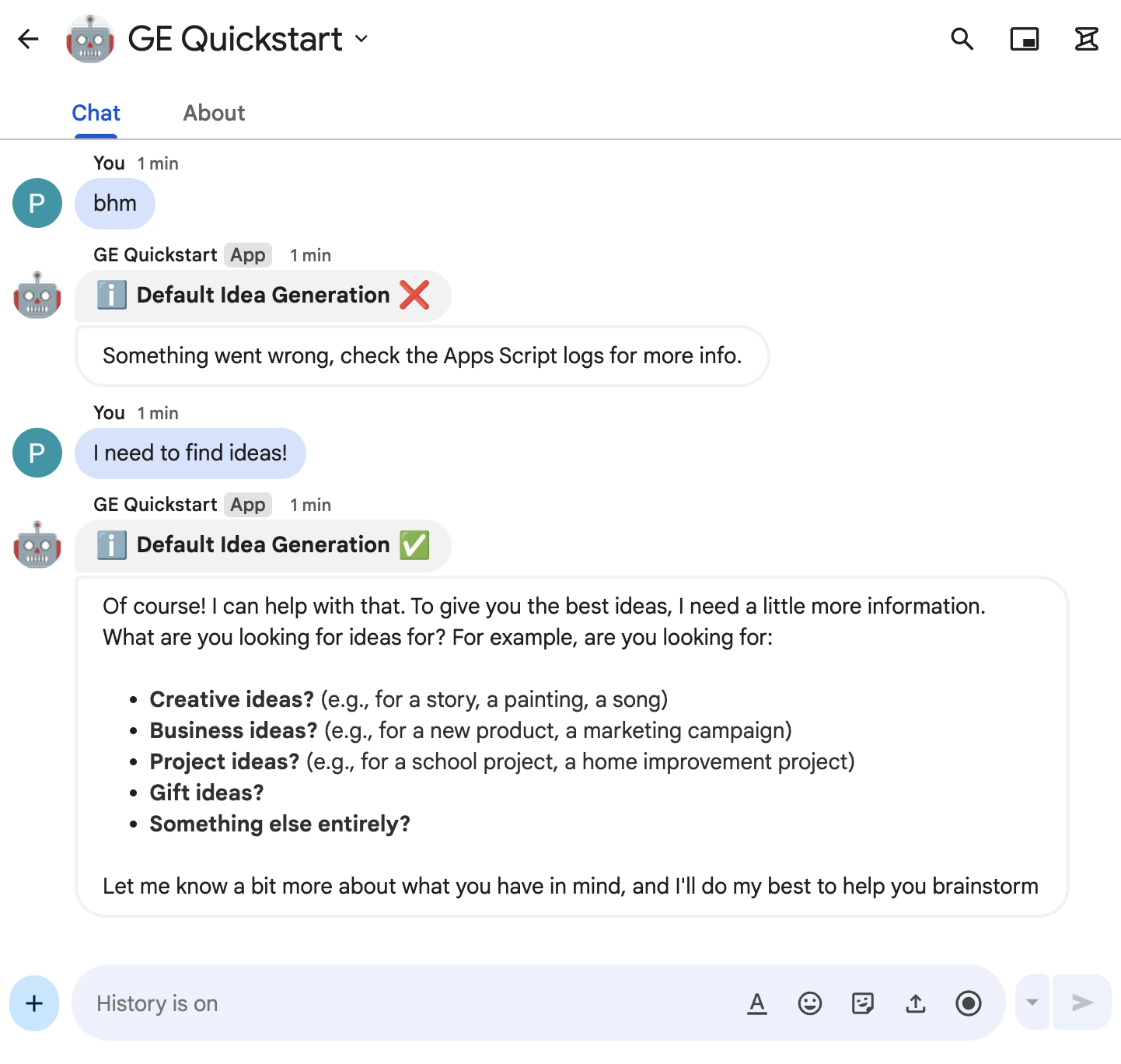 Agente de generación de ideas como app de chat.