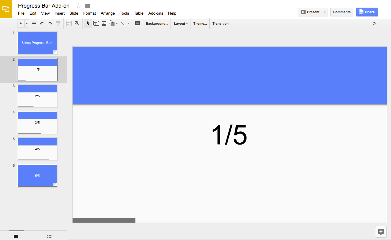 Présentation Google Slides avec une barre de progression en bas