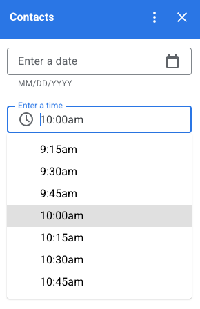 Esempio di selezione del selettore dell'ora