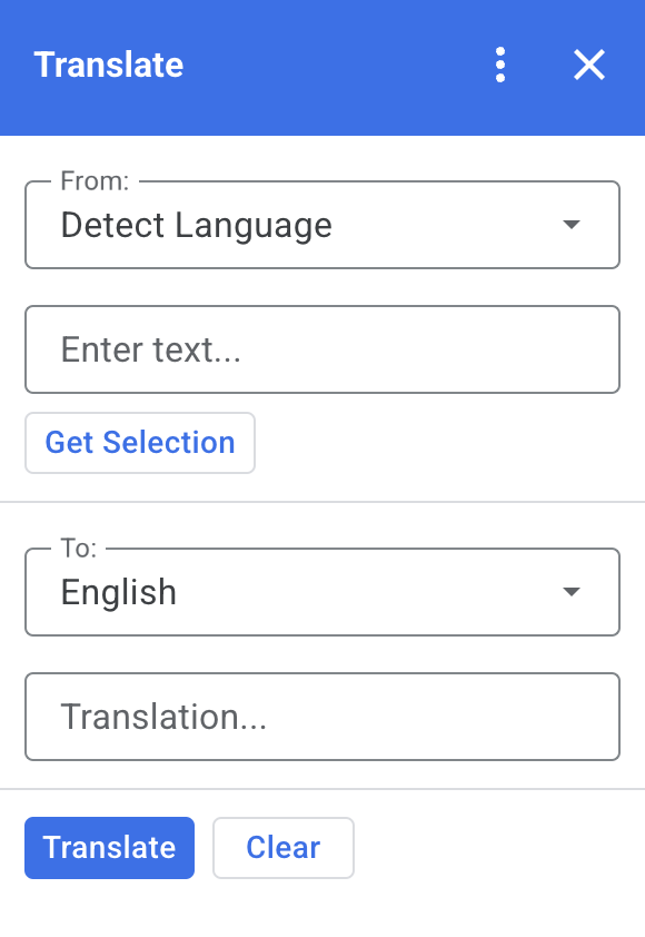 The Translate Google Workspace add-on