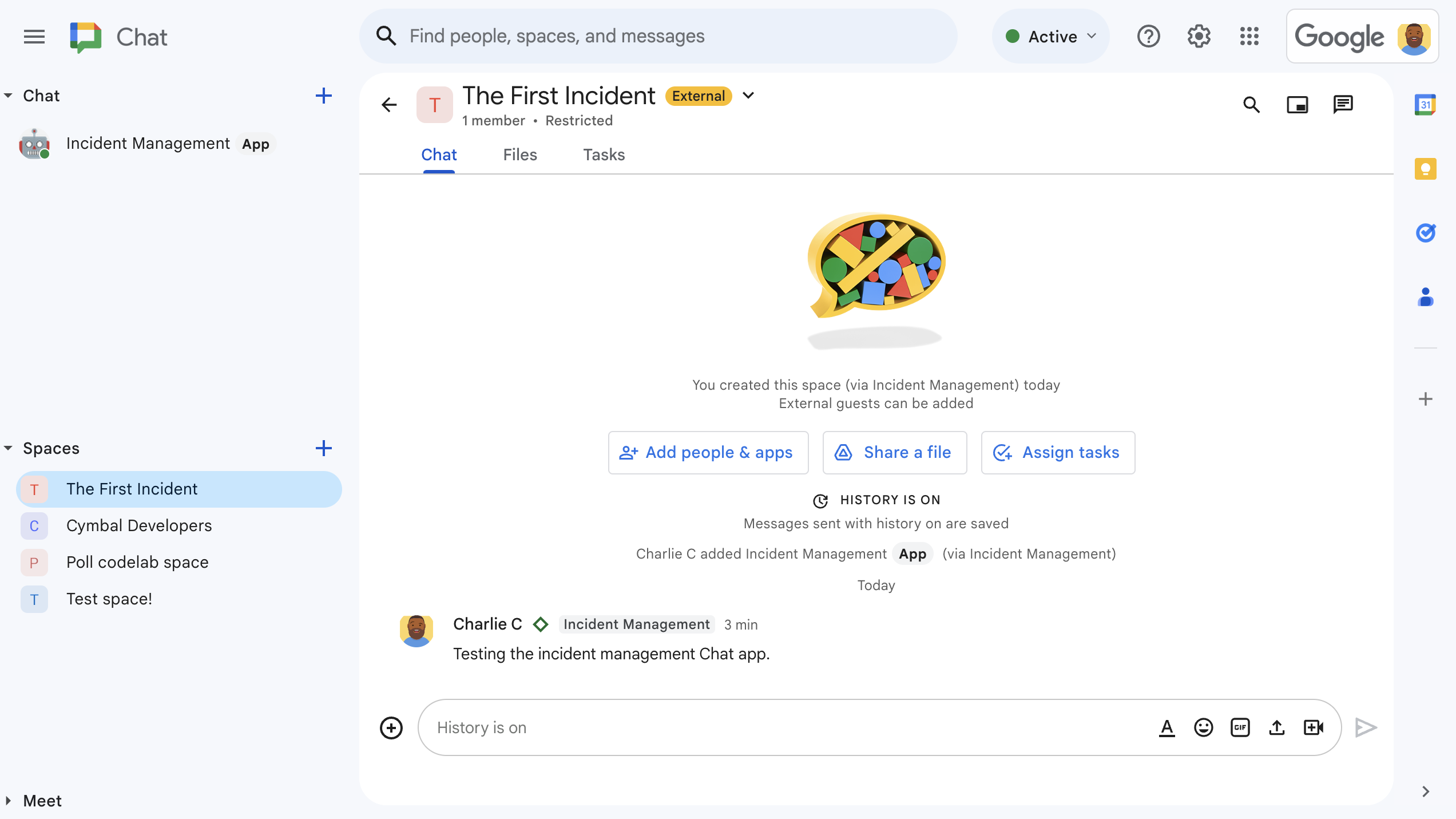 Espacio de Chat de respuesta ante incidentes.
