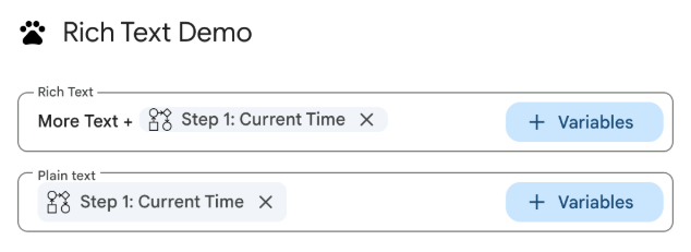 Виджеты ввода текста настроены как RICH_TEXT и PLAIN_TEXT.