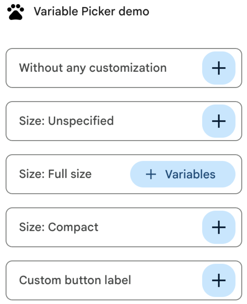 Variable picker button customization in an add-on side panel.