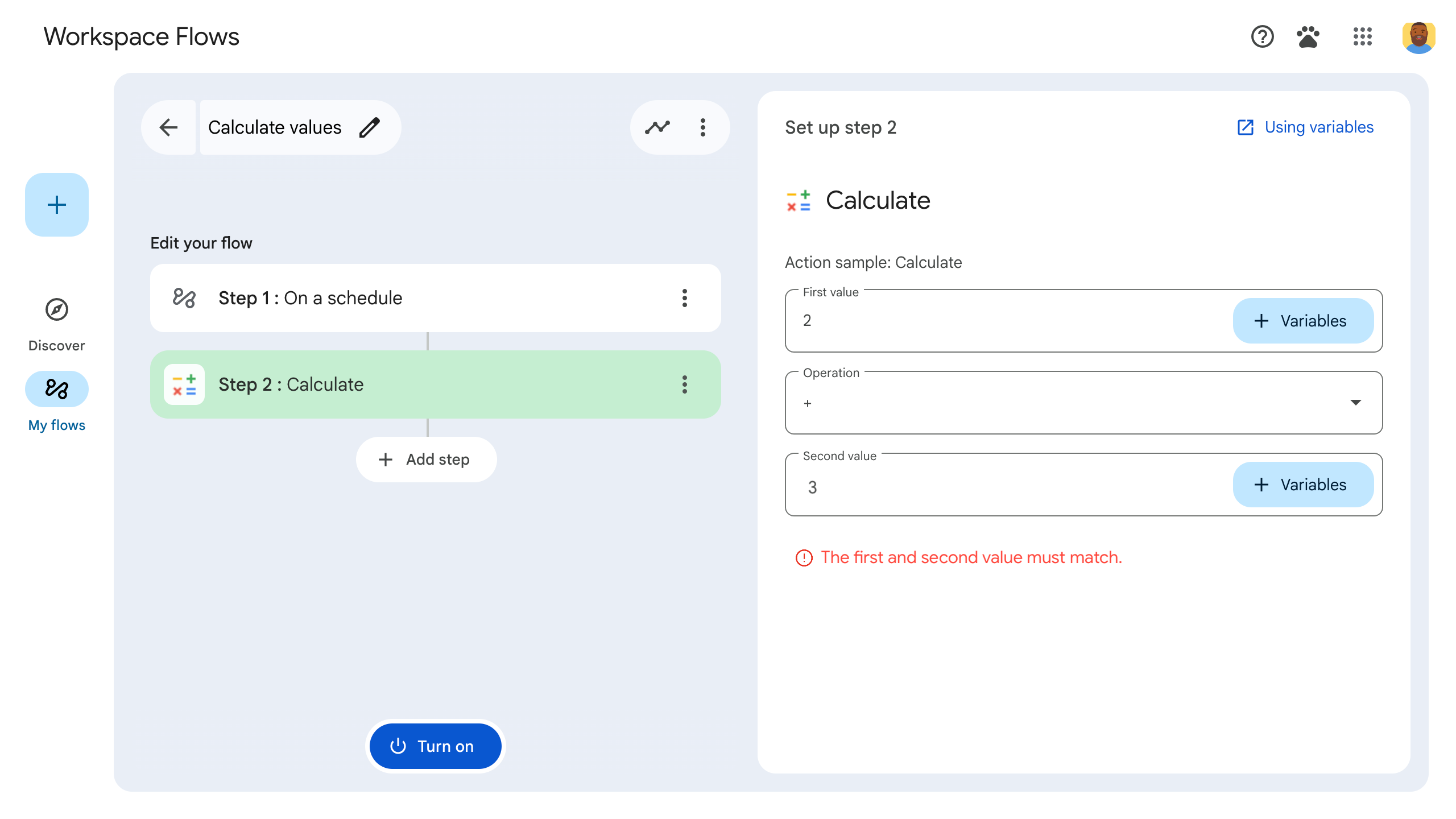 Jika failCondition terpenuhi (input tidak sama), widget pesan error akan disetel ke VISIBLE dan muncul.