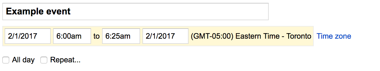 螢幕截圖片段:顯示活動的時區
