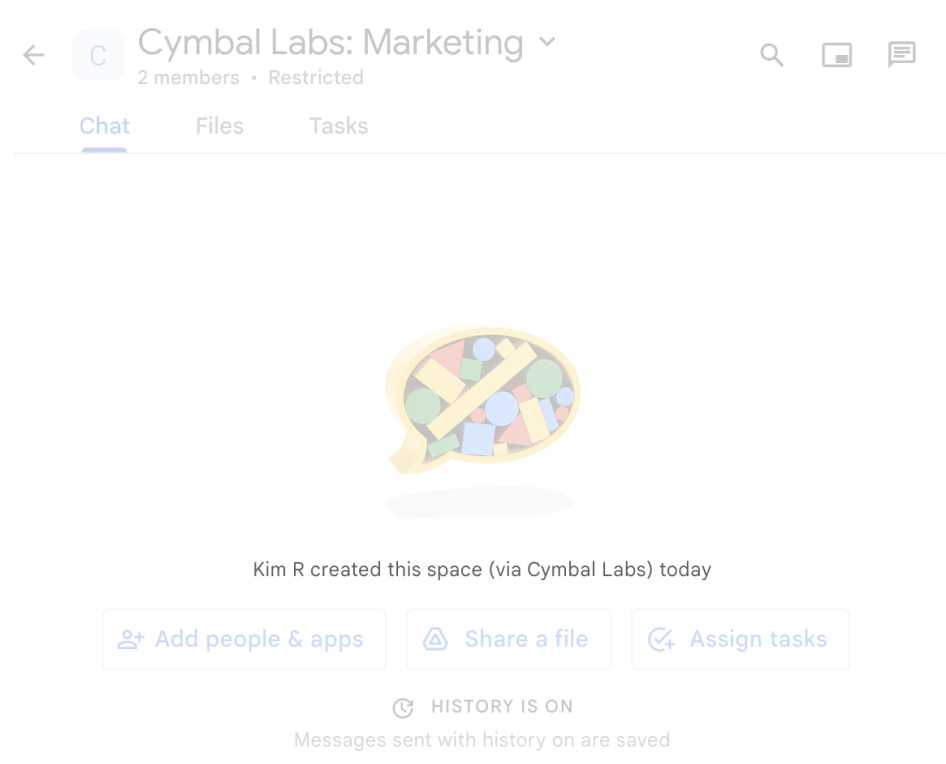 L'application Google Chat crée un espace pour un utilisateur.
