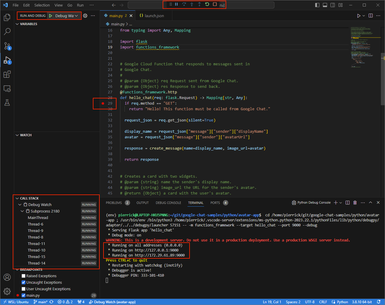 Приложение запущено и прослушивает HTTP-запросы на порте `9000`.